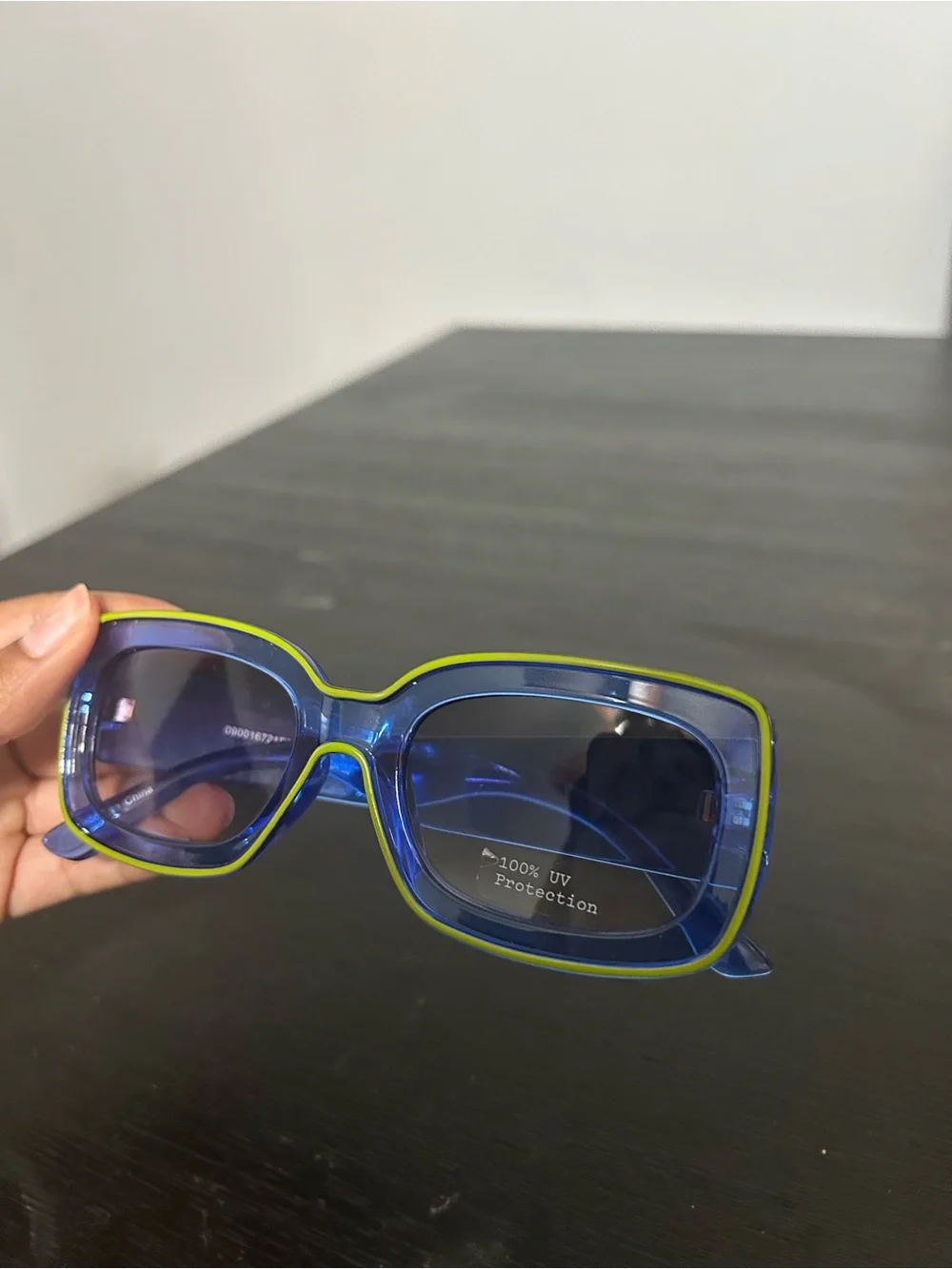 UV Protection Sunglasses - Blue with Yellow/Green Trim